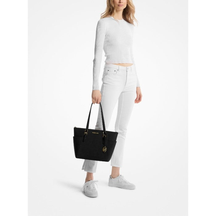 Ready Stock Michael Kors Charlotte Large Saffiano Leather Top Zip Tote Bag in Black Original
