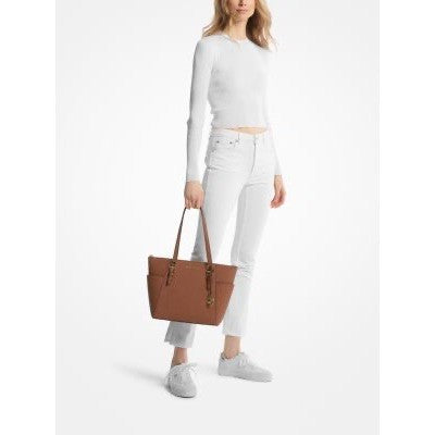 Ready Stock Michael Kors Charlotte Large Saffiano Leather Top Zip Tote Bag in Luggage Original