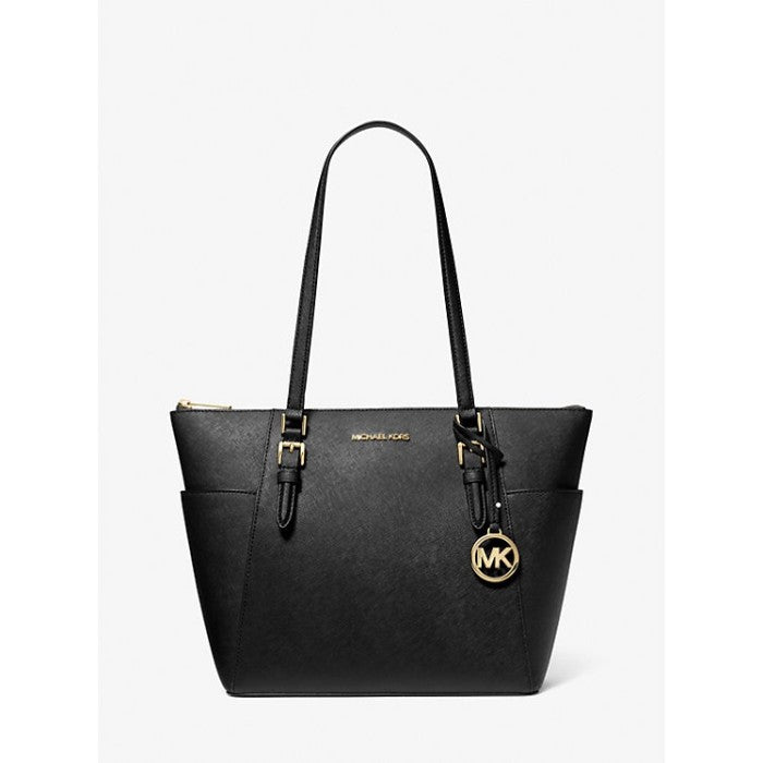 Ready Stock Michael Kors Charlotte Large Saffiano Leather Top Zip Tote Bag in Black Original